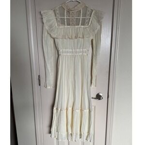 Gunne Sax‎ Vintage Midi Dress Prairie Lace Ruffle Trim Cottagecore Boho small q2